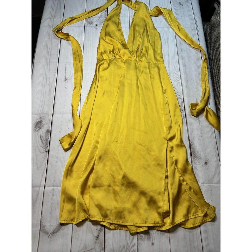 Revolve LPA Halter Tie Dress in Mustard Yellow Women's XS Slip Dress